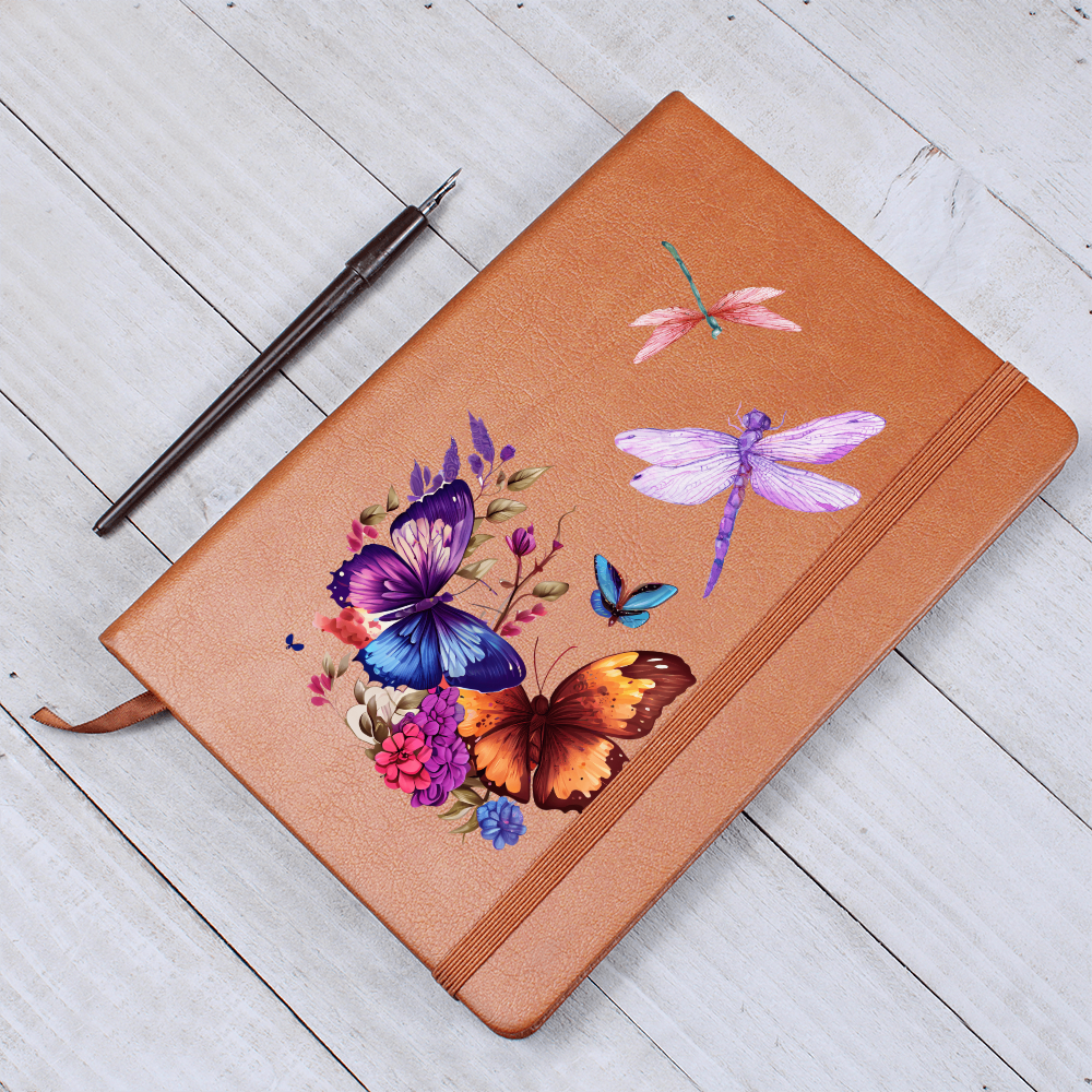 Dragonfly & Butterfly Vegan Leather Journal - Inspirational Writing Notebook, Gift for Women