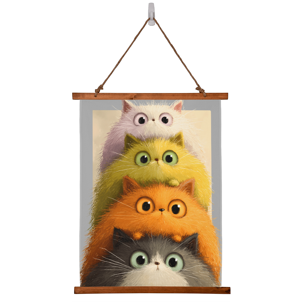 Whimsical Stacked Cats Wall Hanging - Soft Blue Edition