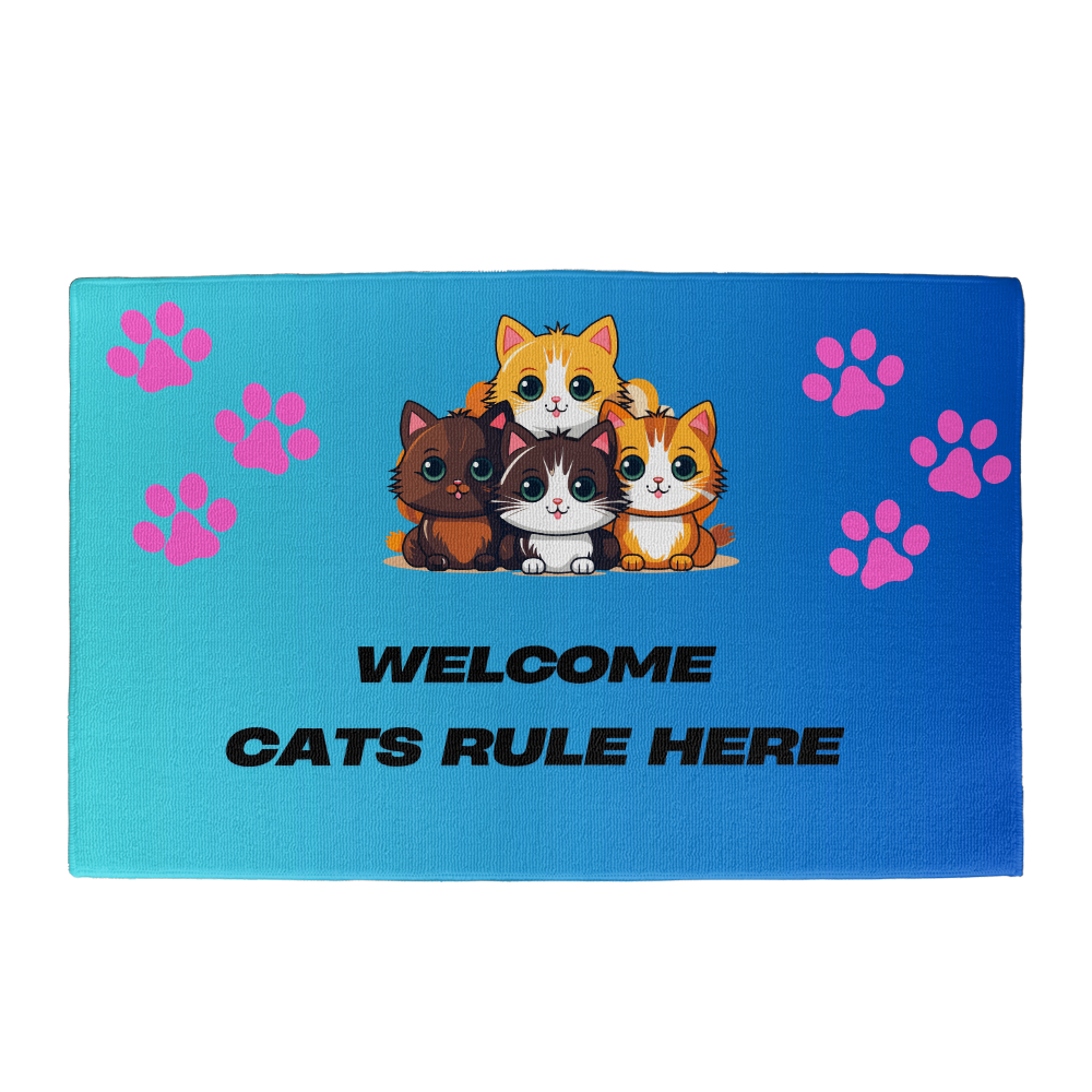 Cats Rule Here Welcome Mat – Funny Cat Lover Doormat