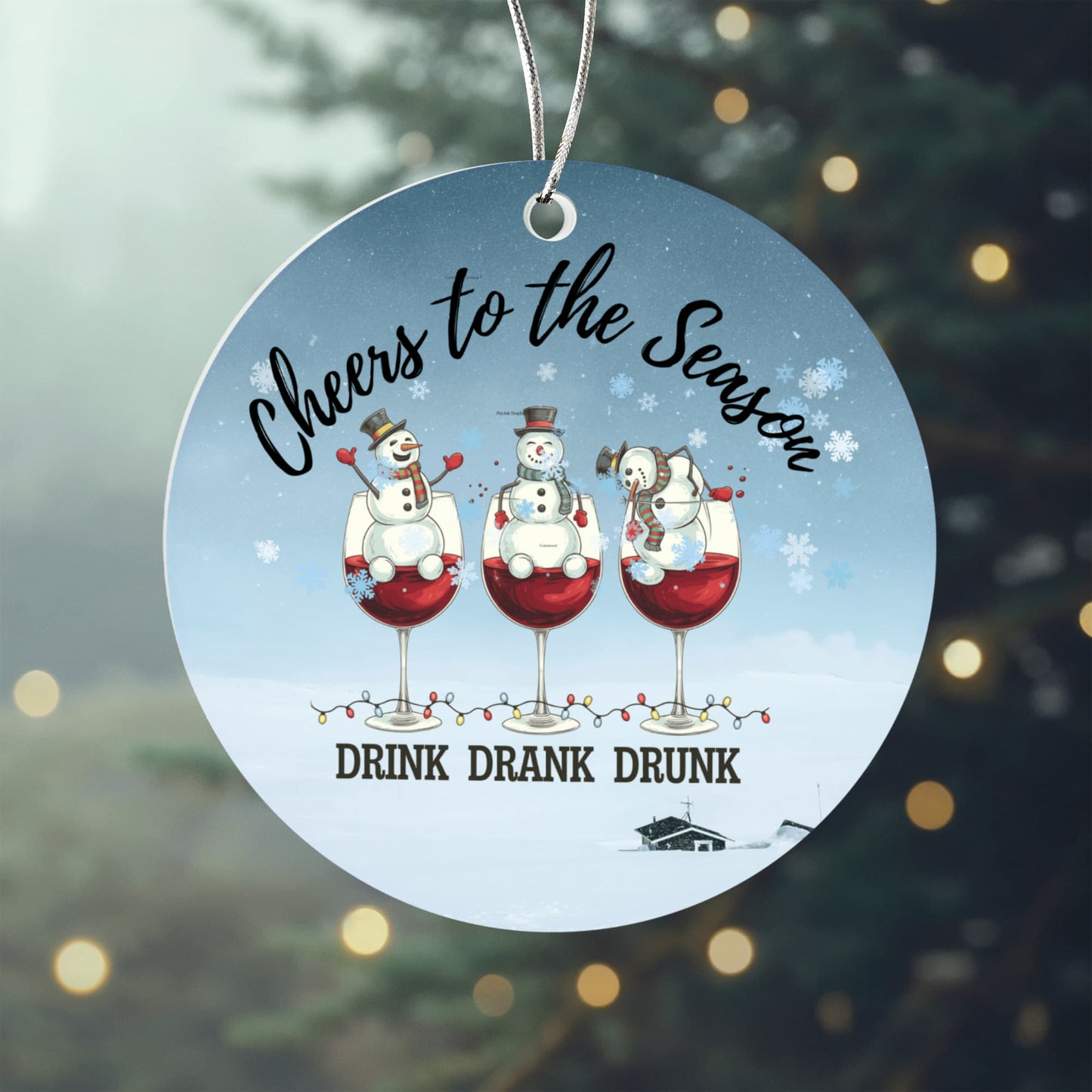 Cheers to the Season - Funny Snowman Wine Christmas Ornament