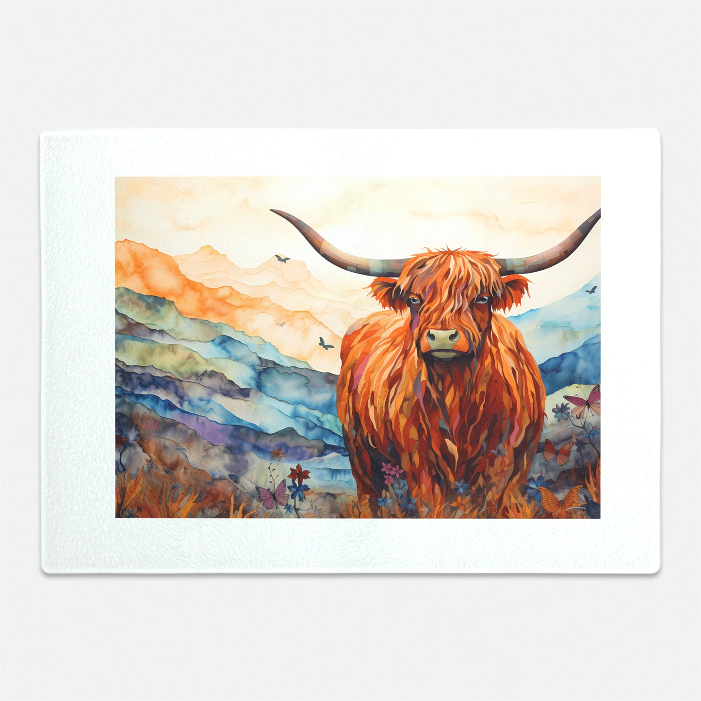 Highland Cow Glass Cutting Board – Rustic Farmhouse Kitchen Decor