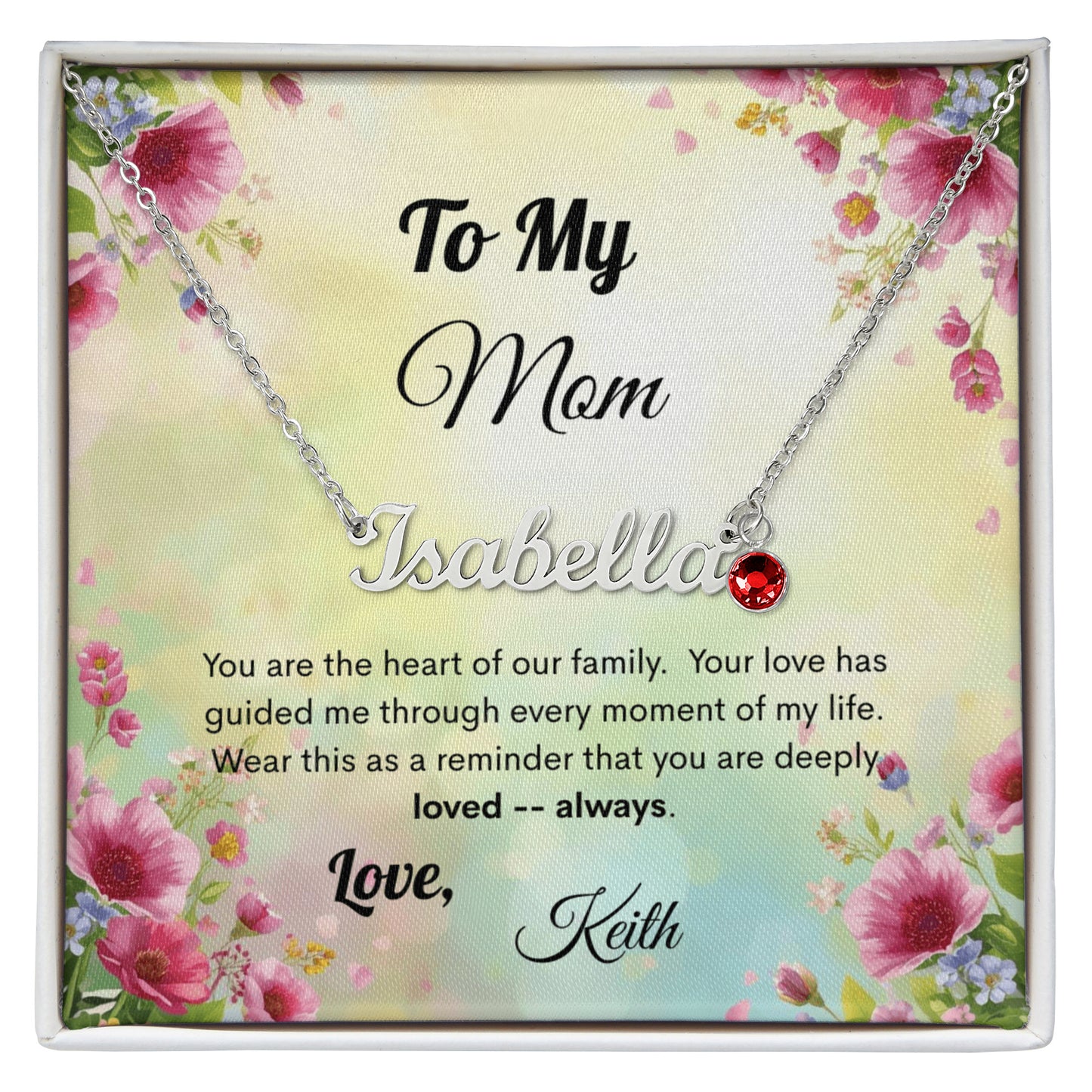 Personalized Name Necklace with Birthstone with Custom Message Card
