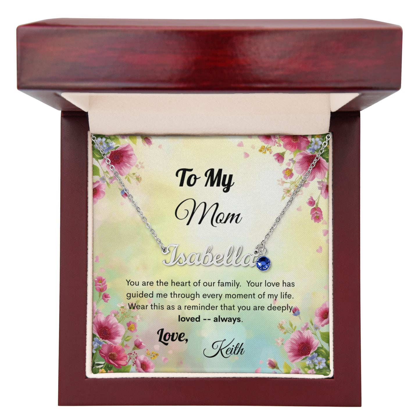 Personalized Name Necklace with Birthstone with Custom Message Card