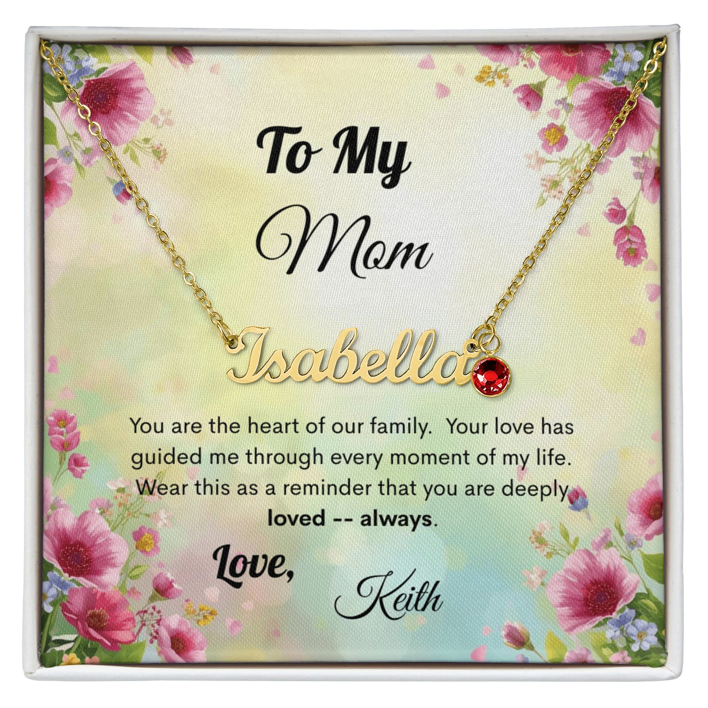 Personalized Name Necklace with Birthstone with Custom Message Card