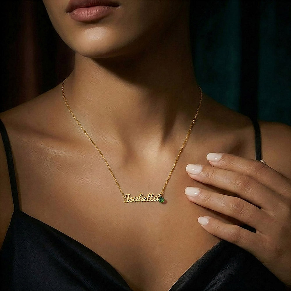 Personalized Name Necklace with Birthstone with Custom Message Card