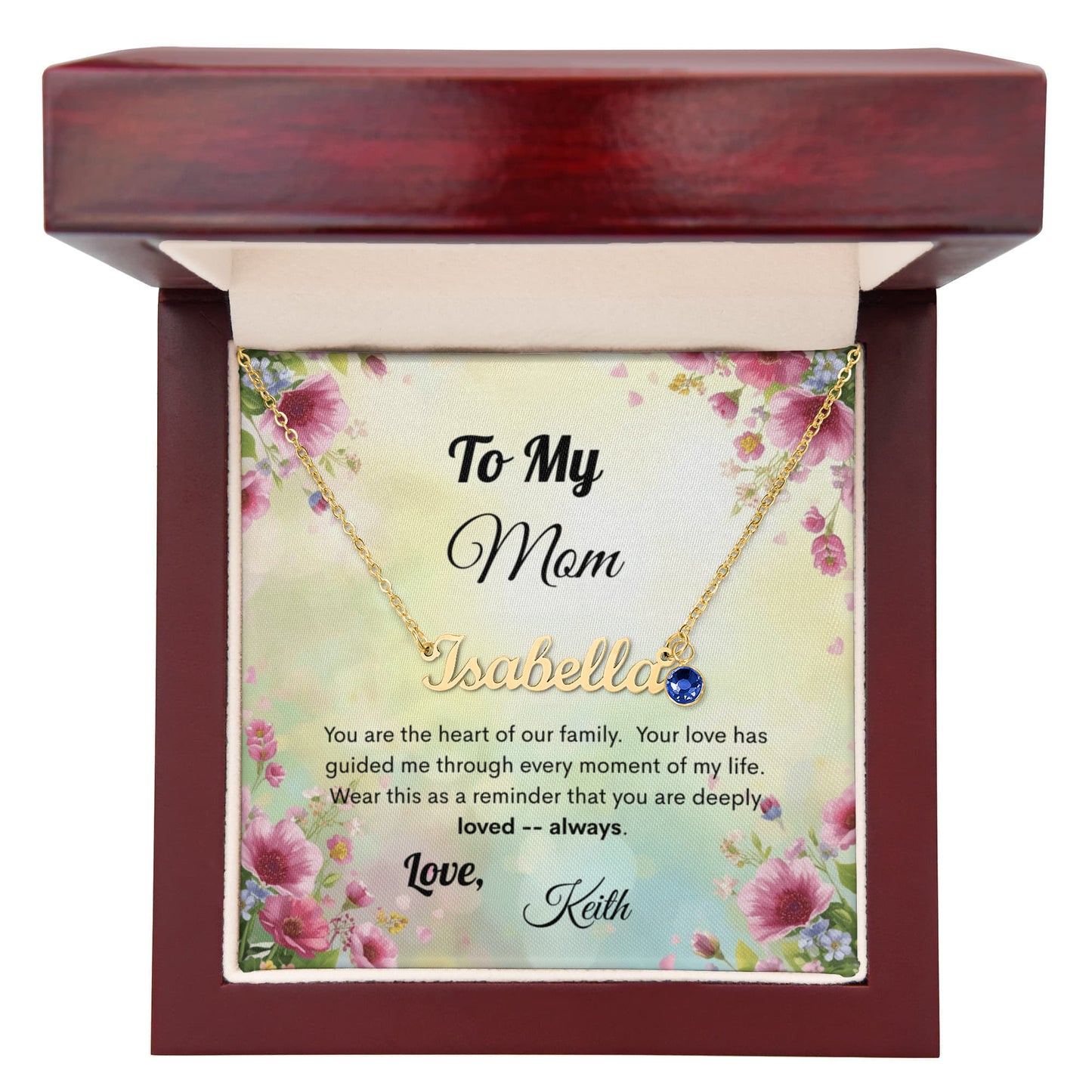 Personalized Name Necklace with Birthstone with Custom Message Card