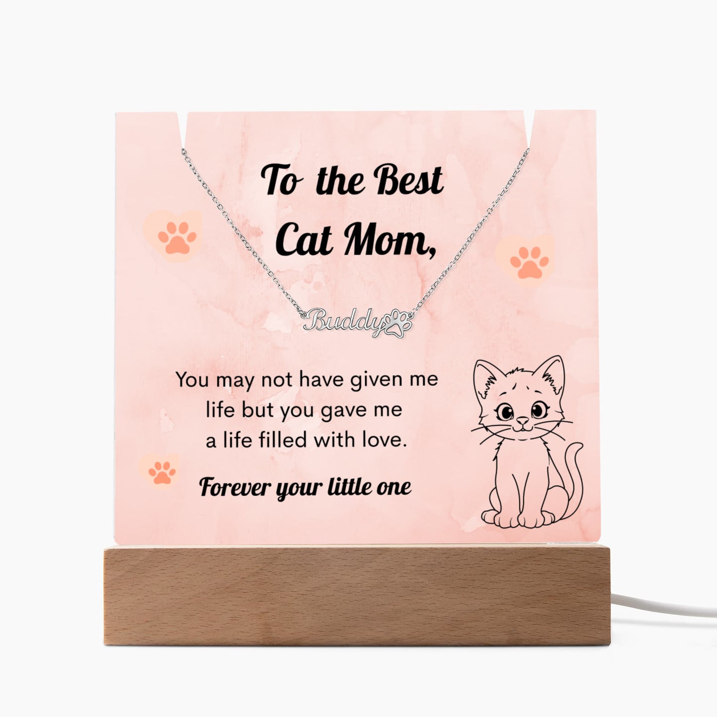 Cat Mom Acrylic Gift – Paw Print Message Plaque for Cat Lover – Mother's Day Gift for Cat Mom – Pet Lover Keepsake