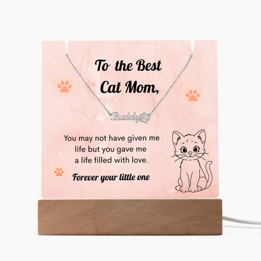 Cat Mom Acrylic Gift – Paw Print Message Plaque for Cat Lover – Mother's Day Gift for Cat Mom – Pet Lover Keepsake