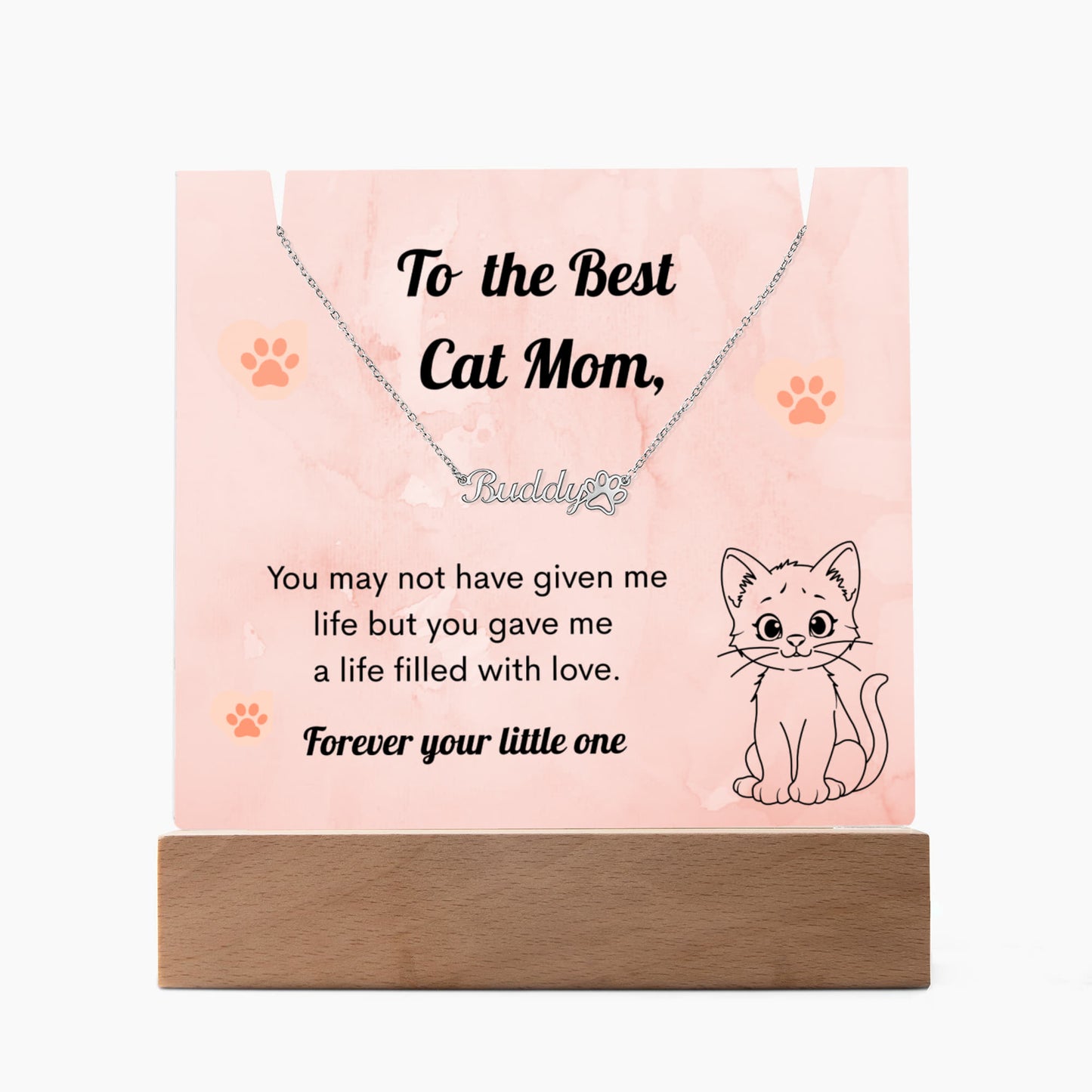 Cat Mom Acrylic Gift – Paw Print Message Plaque for Cat Lover – Mother's Day Gift for Cat Mom – Pet Lover Keepsake