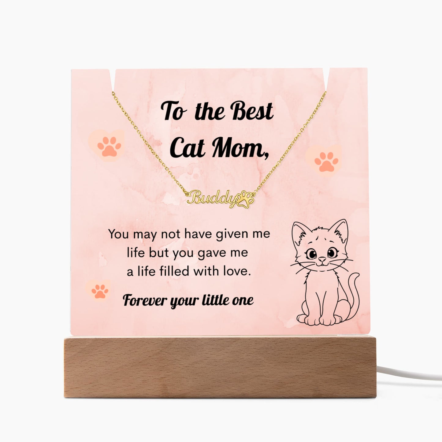 Cat Mom Acrylic Gift – Paw Print Message Plaque for Cat Lover – Mother's Day Gift for Cat Mom – Pet Lover Keepsake
