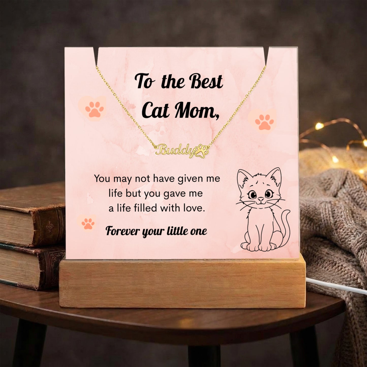 Cat Mom Acrylic Gift – Paw Print Message Plaque for Cat Lover – Mother's Day Gift for Cat Mom – Pet Lover Keepsake