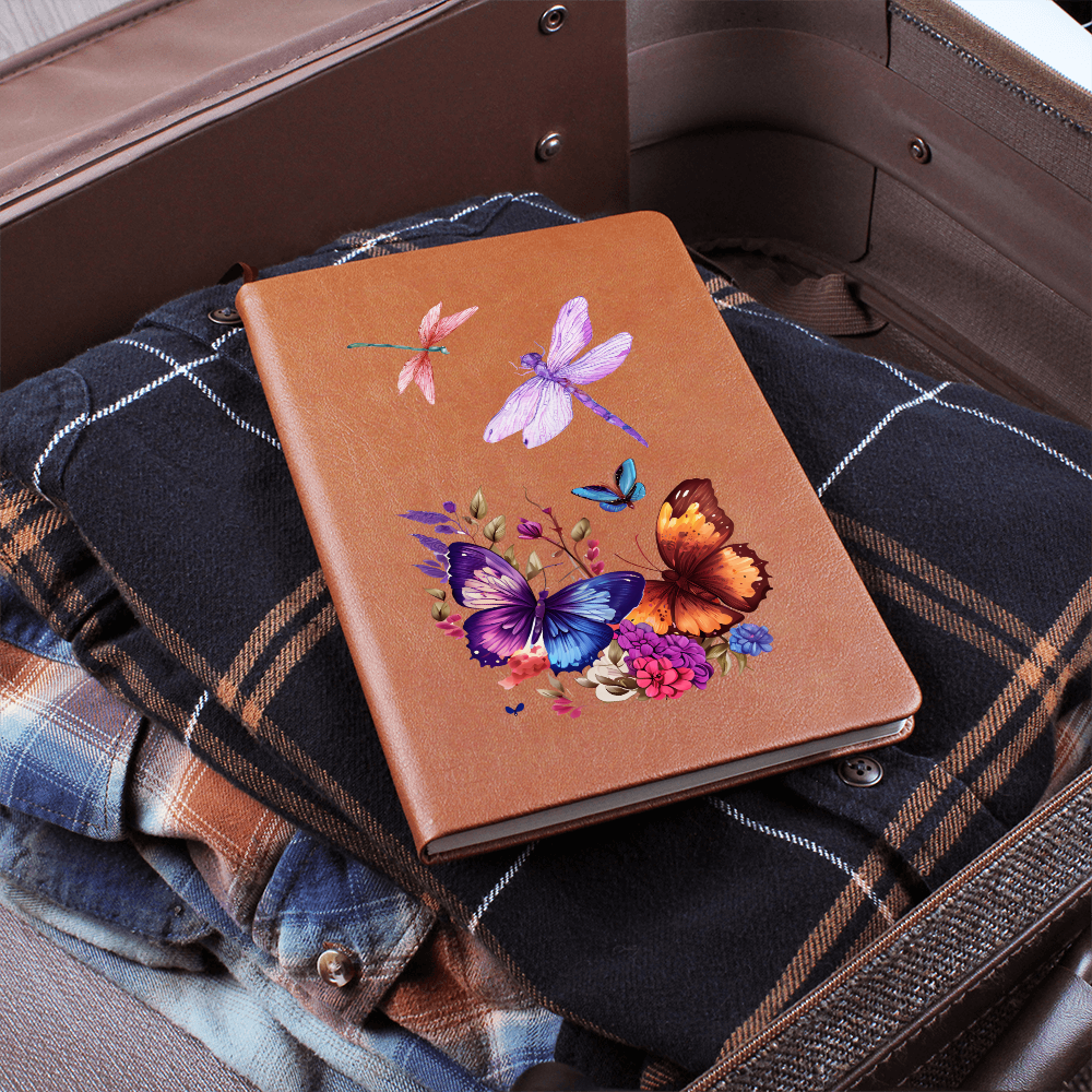 Dragonfly & Butterfly Vegan Leather Journal - Inspirational Writing Notebook, Gift for Women