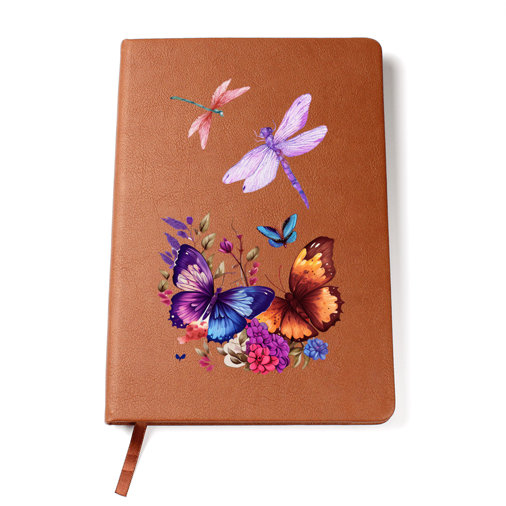 Dragonfly & Butterfly Vegan Leather Journal - Inspirational Writing Notebook, Gift for Women