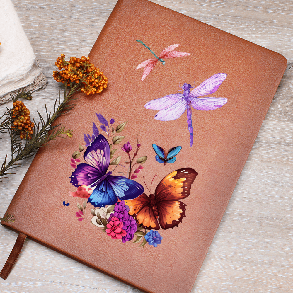 Dragonfly & Butterfly Vegan Leather Journal - Inspirational Writing Notebook, Gift for Women