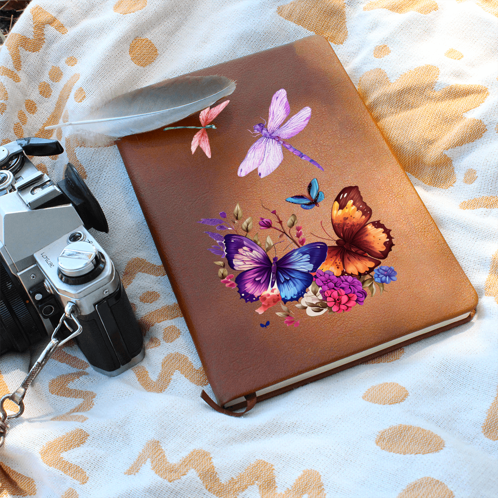 Dragonfly & Butterfly Vegan Leather Journal - Inspirational Writing Notebook, Gift for Women