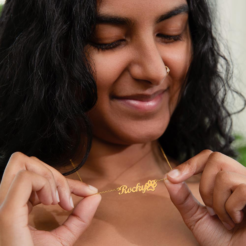 Personalized Pet Name Necklace Gift for Pet Mom – Custom Pet Name Jewelry with Paw Print – Mother's Day Gift for Pet Lover