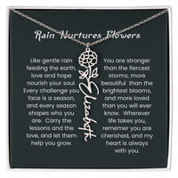 Custom Birth Flower Name Necklace with Rain Nurtures Flower Card - Gift for Mom, Wife, Daughter, friend