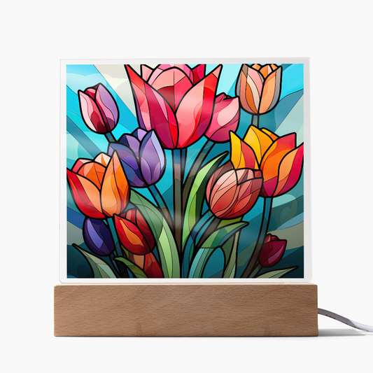 Tulip Garden Stained Glass LED Acrylic  Decor