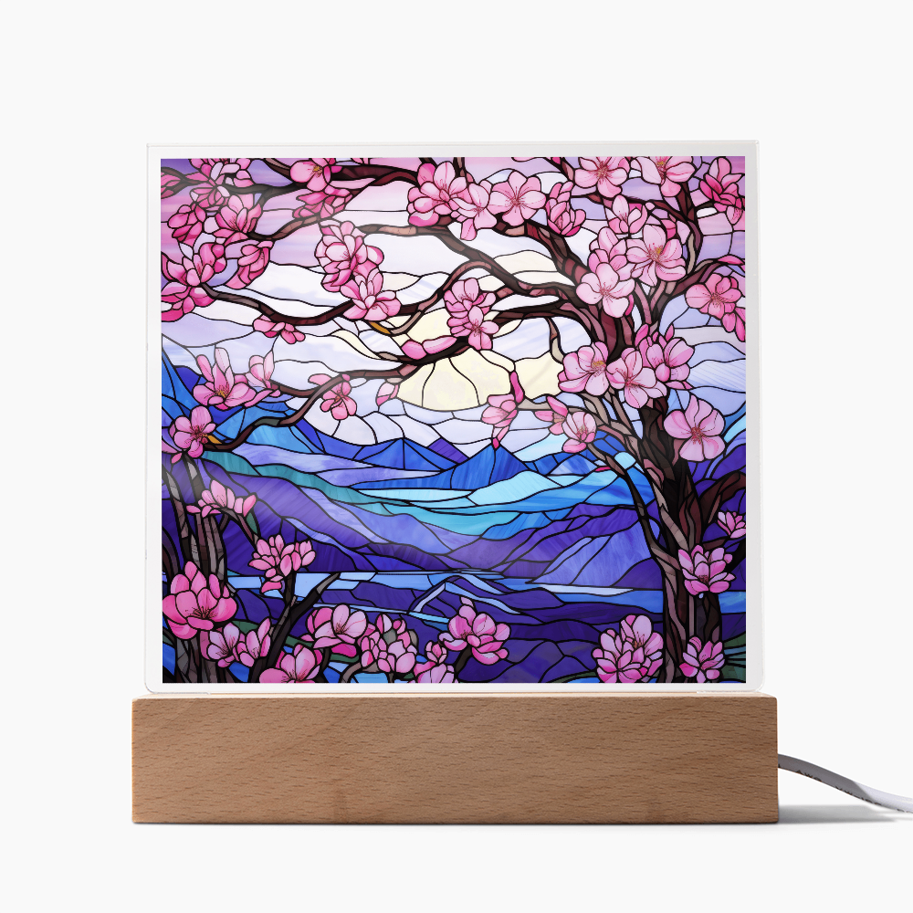 Cherry Blossom Stained Glass LED Acrylic Decor
