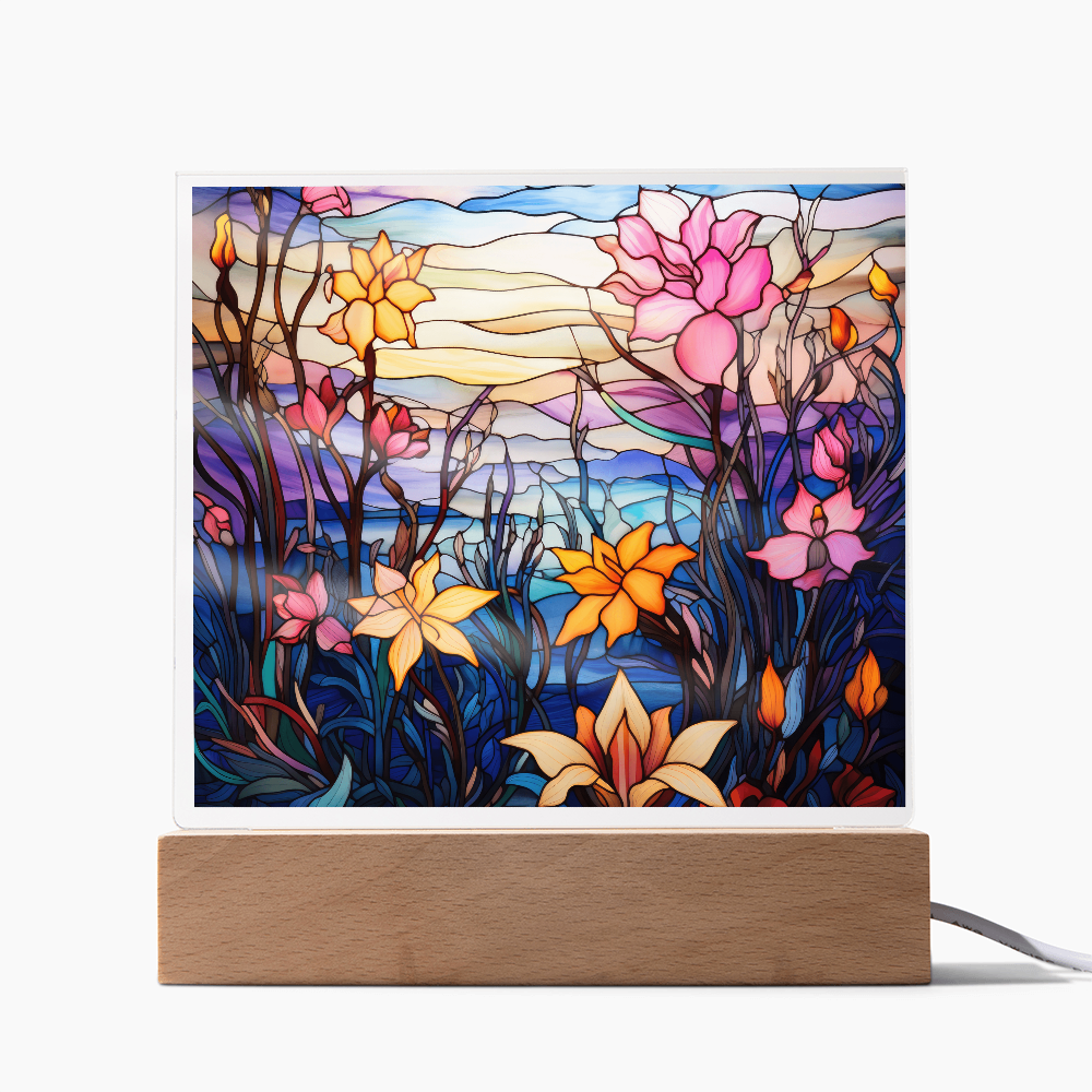 Floral Stained Glass LED Acrylic Decor