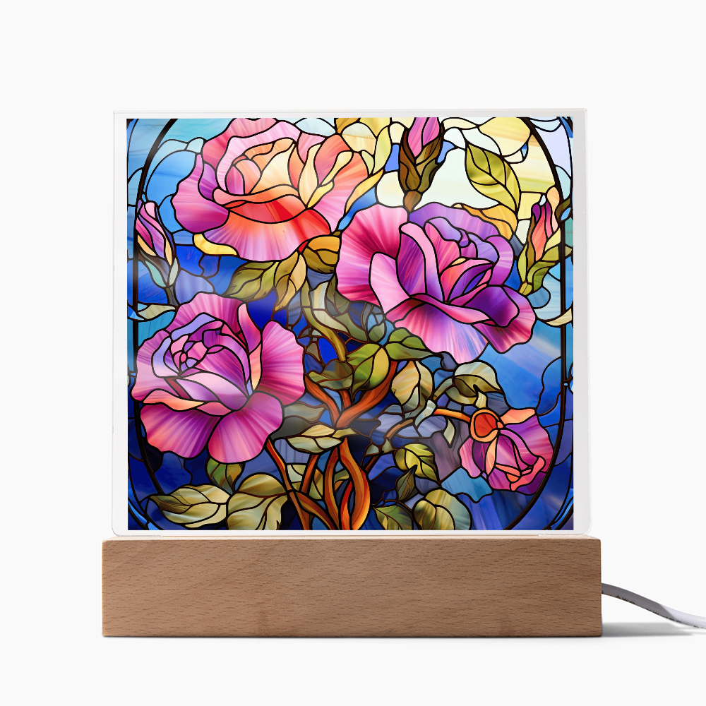 Rose Garden Stained Glass LED Acrylic Decor