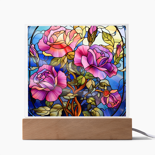 Rose Garden Stained Glass LED Acrylic Decor