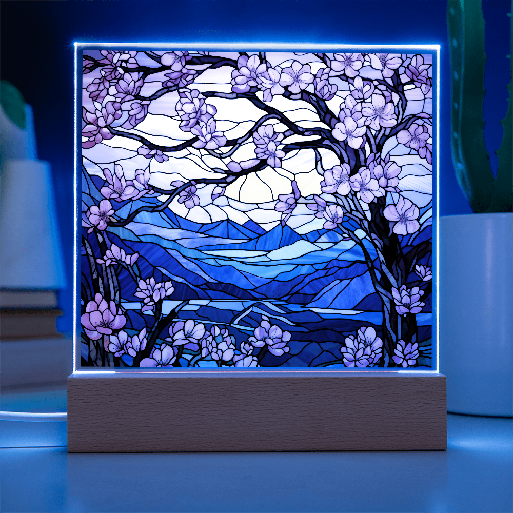 Cherry Blossom Stained Glass LED Acrylic Decor