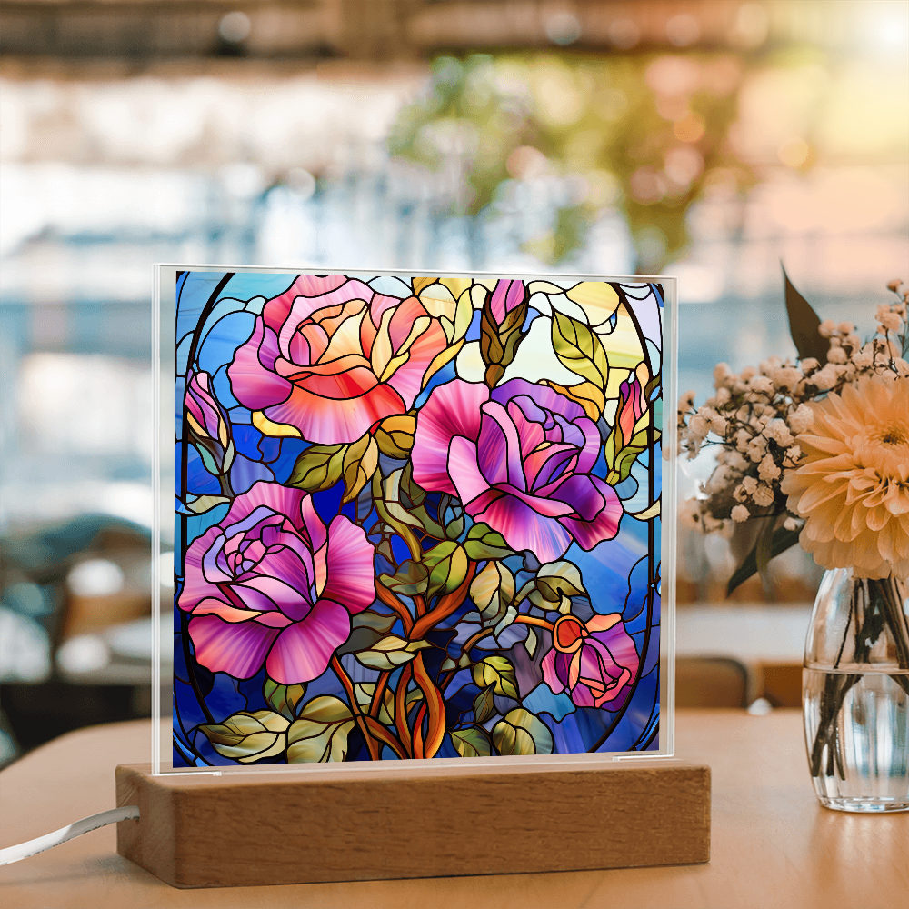 Rose Garden Stained Glass LED Acrylic Decor