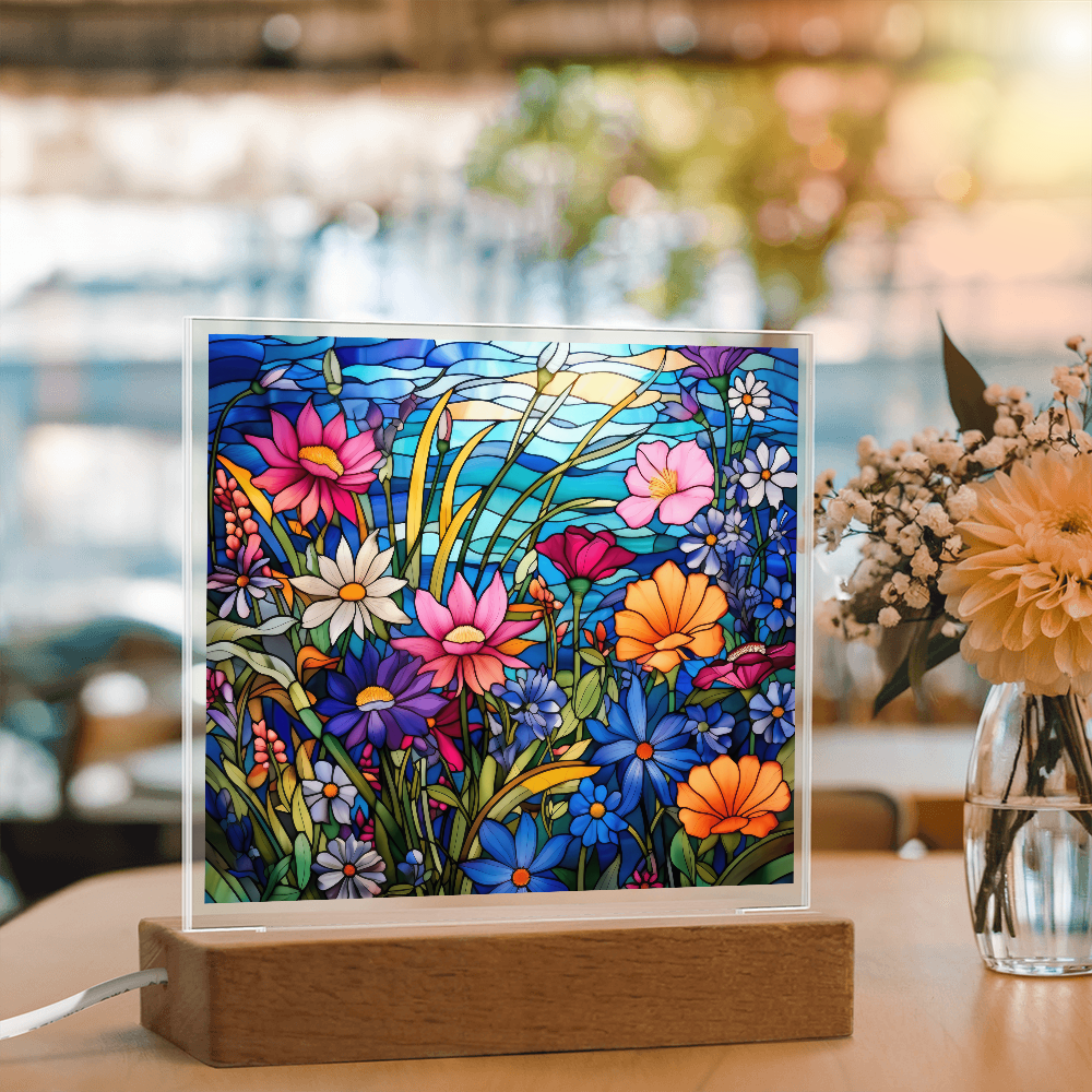 Wildflower Meadow Stained Glass LED Acrylic Decor