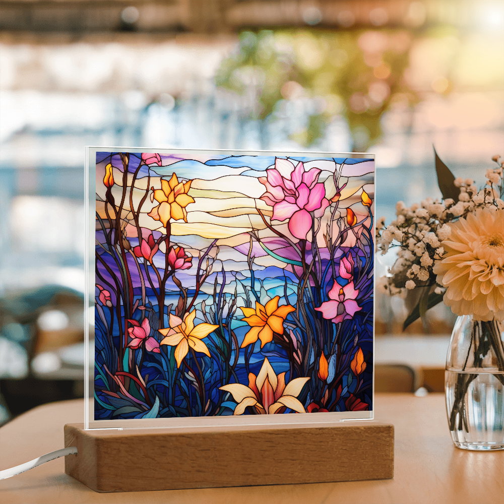 Floral Stained Glass LED Acrylic Decor