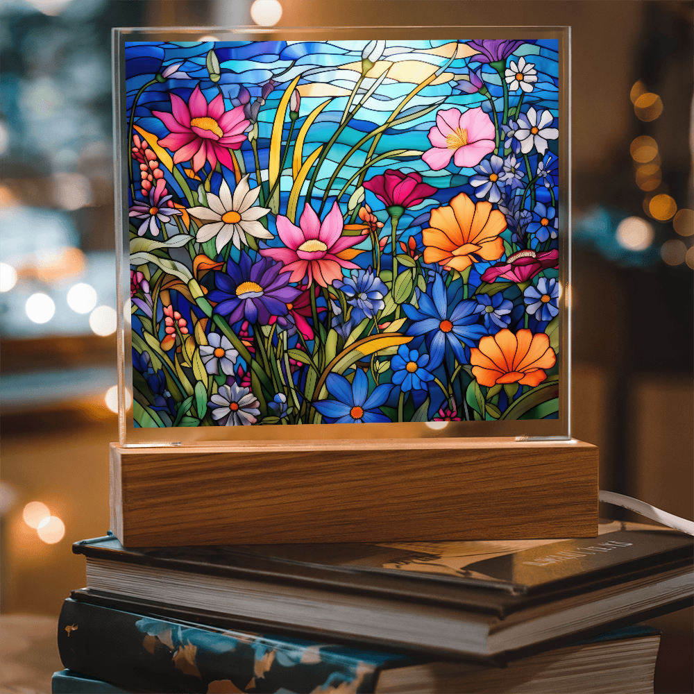 Wildflower Meadow Stained Glass LED Acrylic Decor