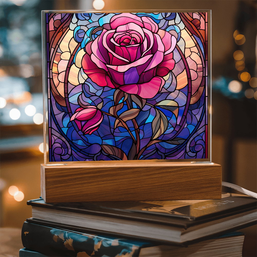 Rose Stained Glass LED Acrylic Decor