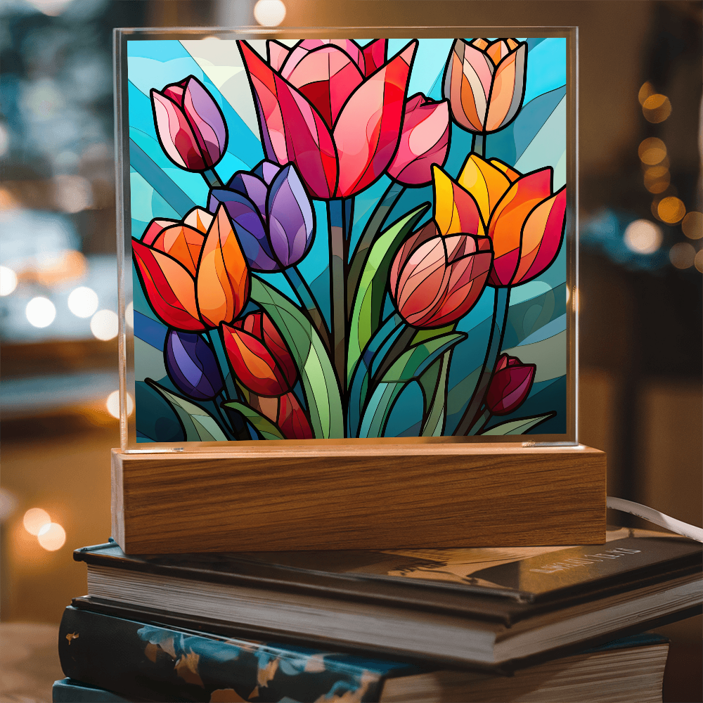 Tulip Garden Stained Glass LED Acrylic  Decor