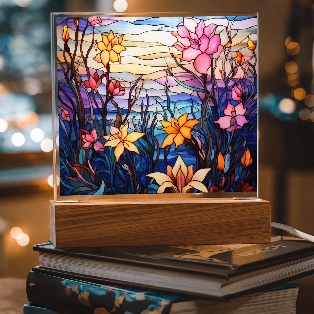 Floral Stained Glass LED Acrylic Decor