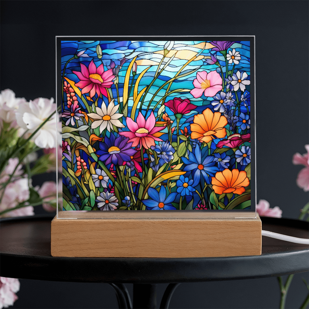 Wildflower Meadow Stained Glass LED Acrylic Decor