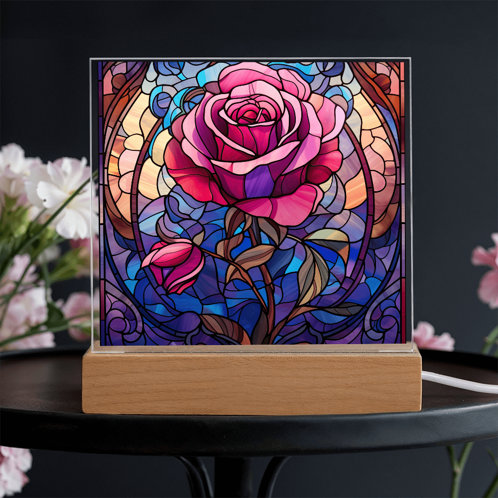 Rose Stained Glass LED Acrylic Decor