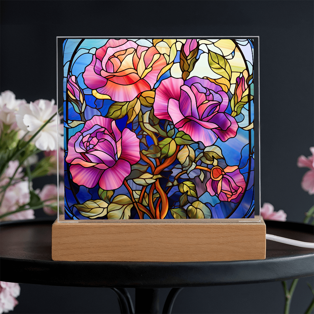 Rose Garden Stained Glass LED Acrylic Decor