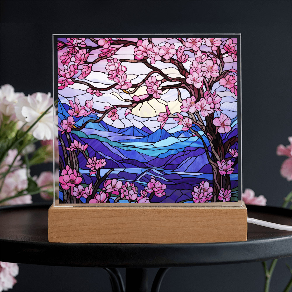 Cherry Blossom Stained Glass LED Acrylic Decor