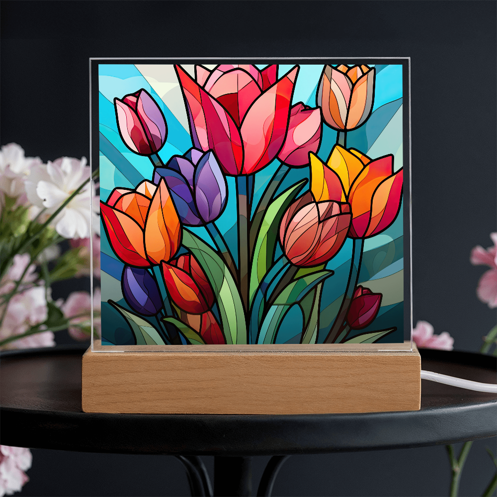Tulip Garden Stained Glass LED Acrylic  Decor