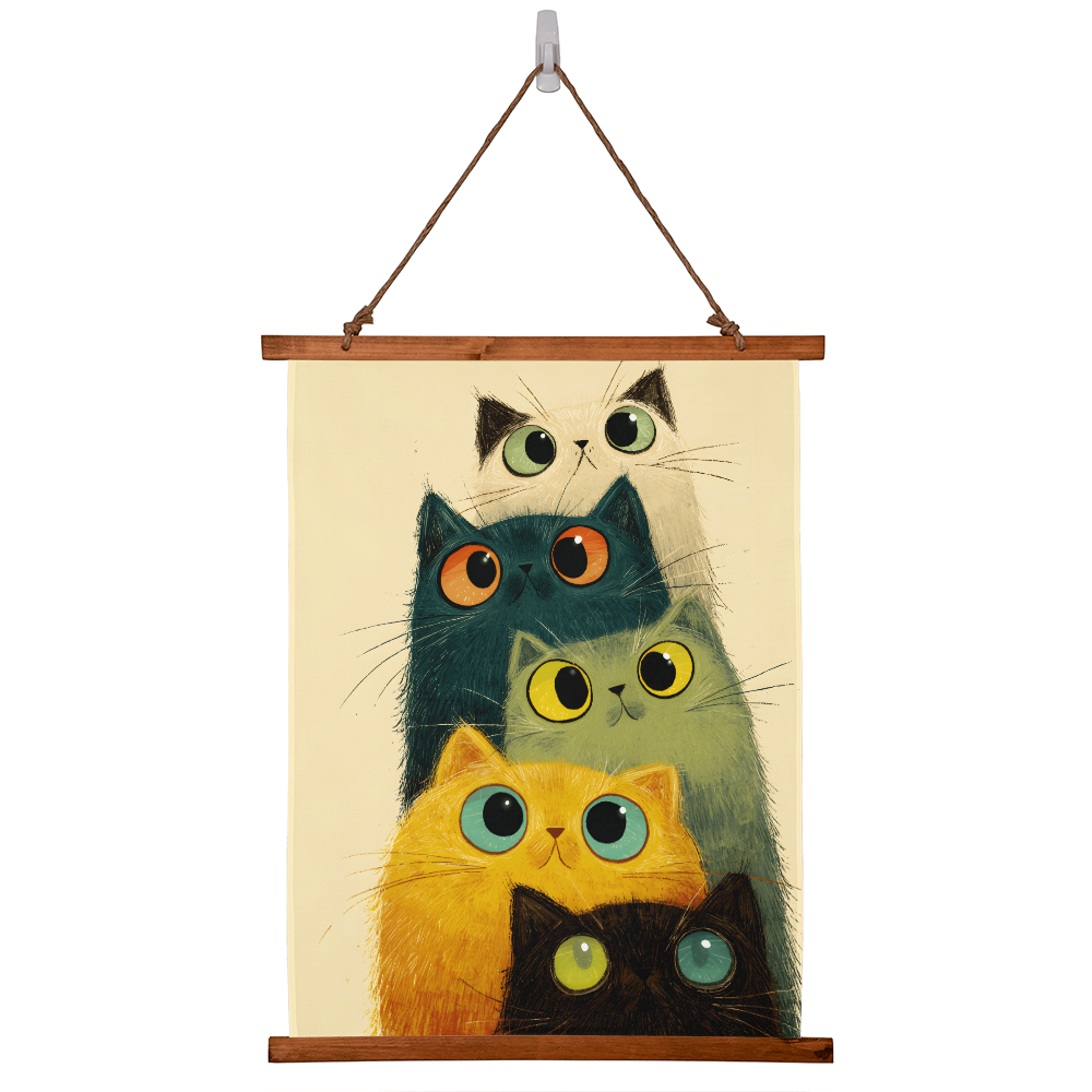 Whimsical Stacked Cats Wall Hanging - Warm Tones Edition