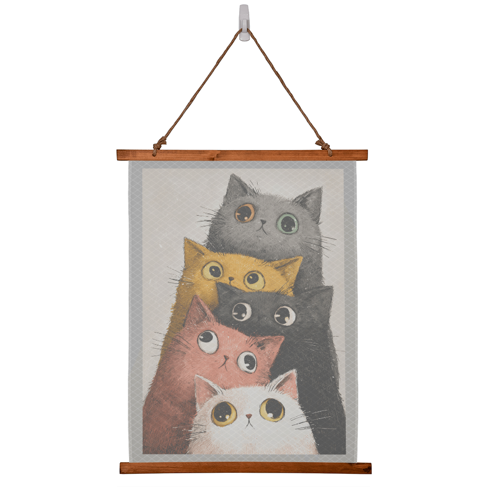Whimsical Stacked Cats Wall Hanging - Neutral Tones Edition