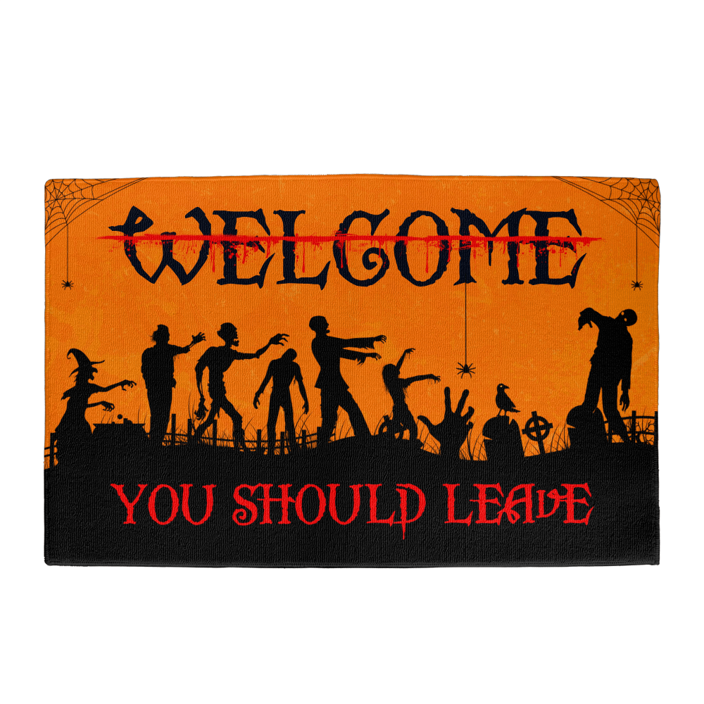 Halloween Zombie Doormat – “Welcome… You Should Leave” | Funny Spooky Welcome Mat