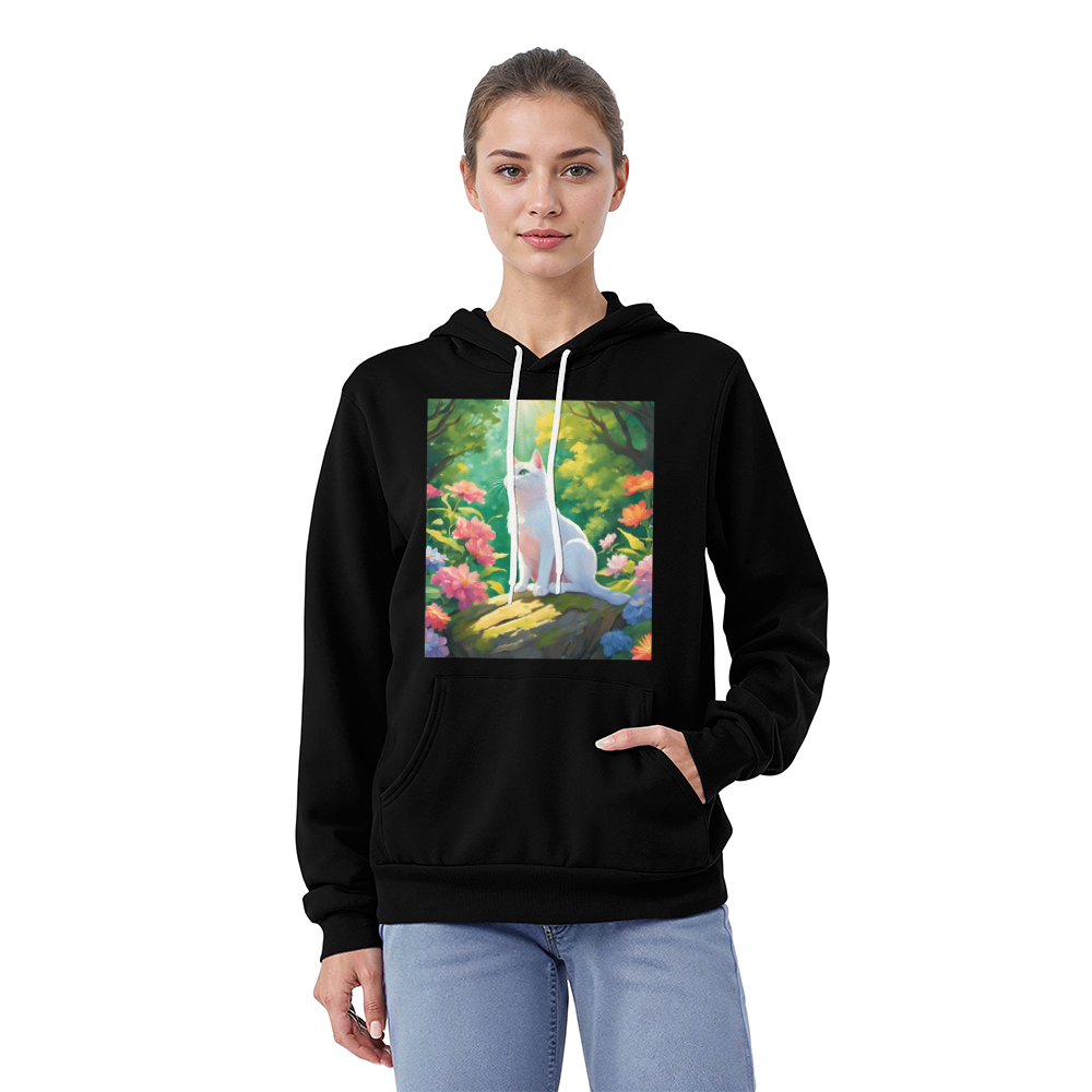Enchanted Garden Cat Hoodie – Cozy Artistic Hoodie for Cat Lovers