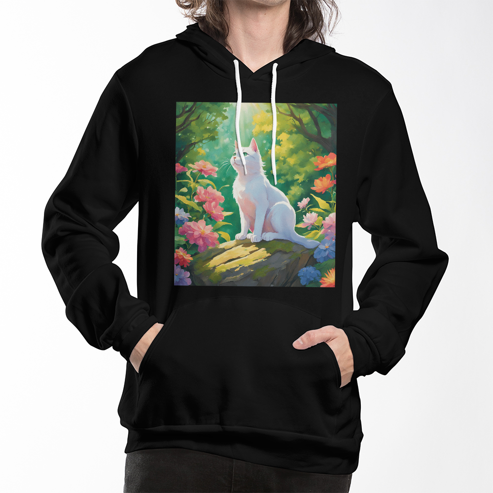 Enchanted Garden Cat Hoodie – Cozy Artistic Hoodie for Cat Lovers