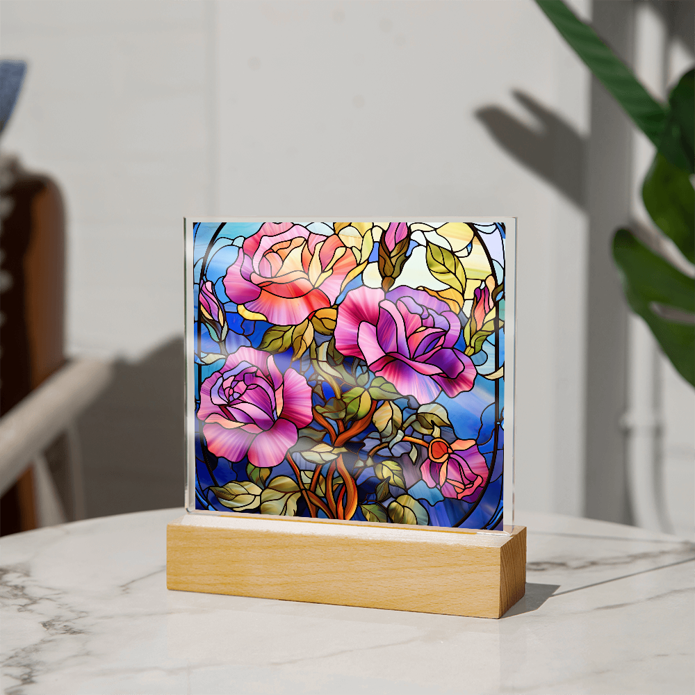 Rose Garden Stained Glass LED Acrylic Decor