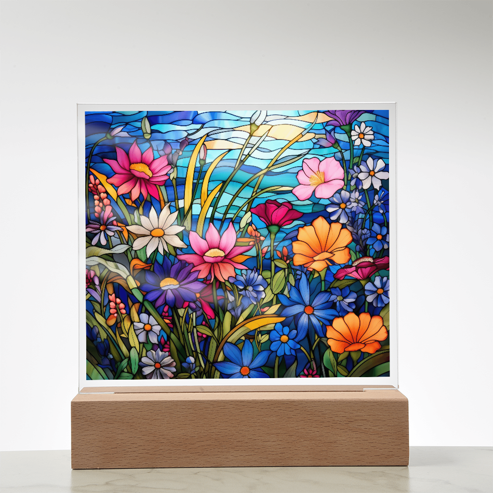 Wildflower Meadow Stained Glass LED Acrylic Decor