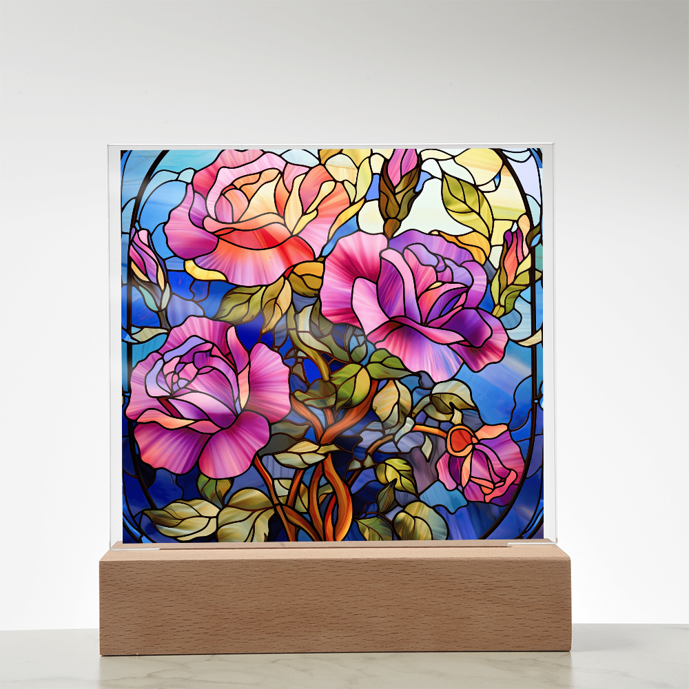 Rose Garden Stained Glass LED Acrylic Decor