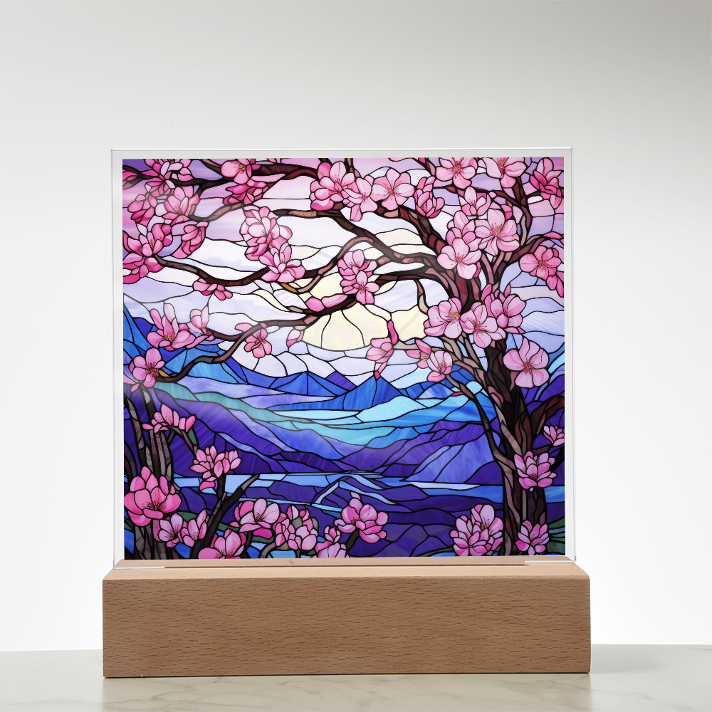 Cherry Blossom Stained Glass LED Acrylic Decor