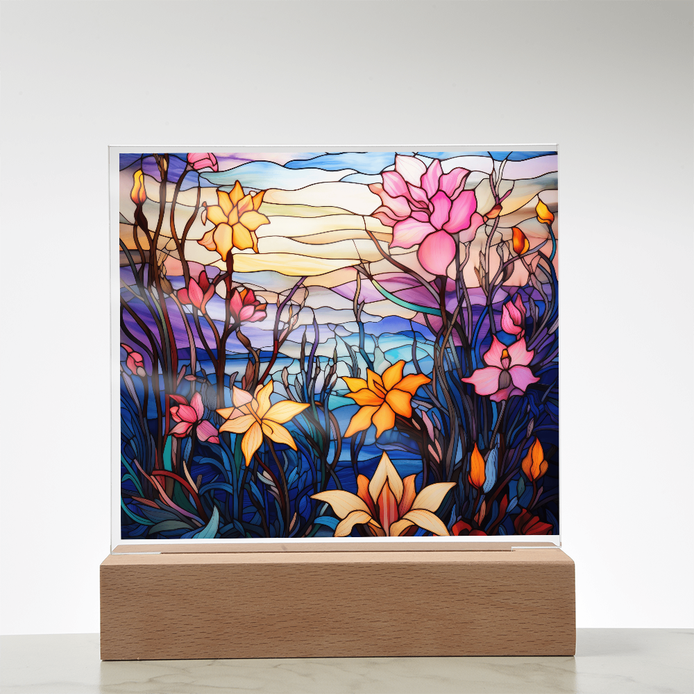 Floral Stained Glass LED Acrylic Decor