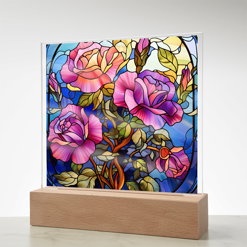 Rose Garden Stained Glass LED Acrylic Decor